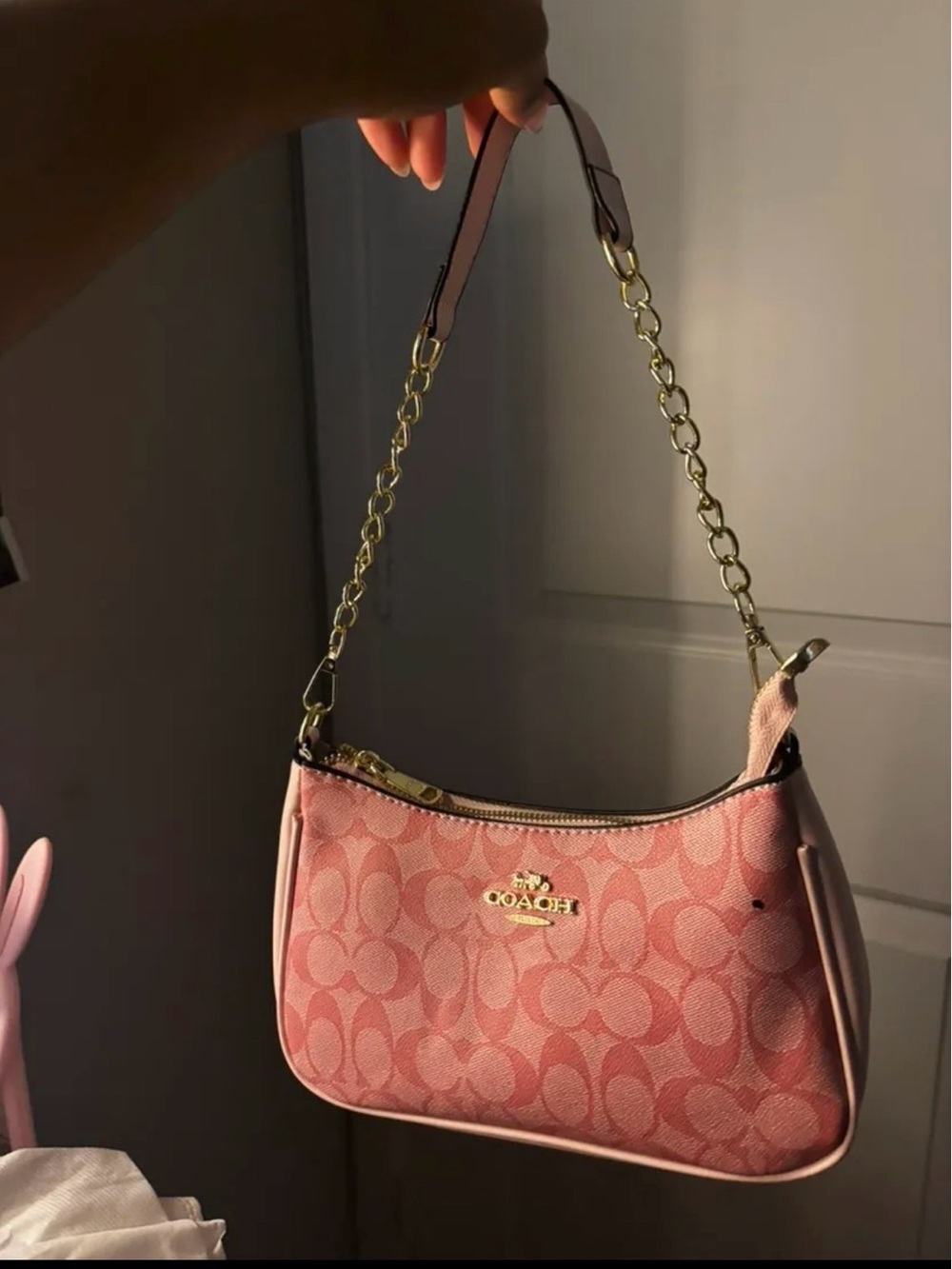 Coach Pink Signature Canvas Shoulder Bag with Gold Hardware - Picture 2 of 4